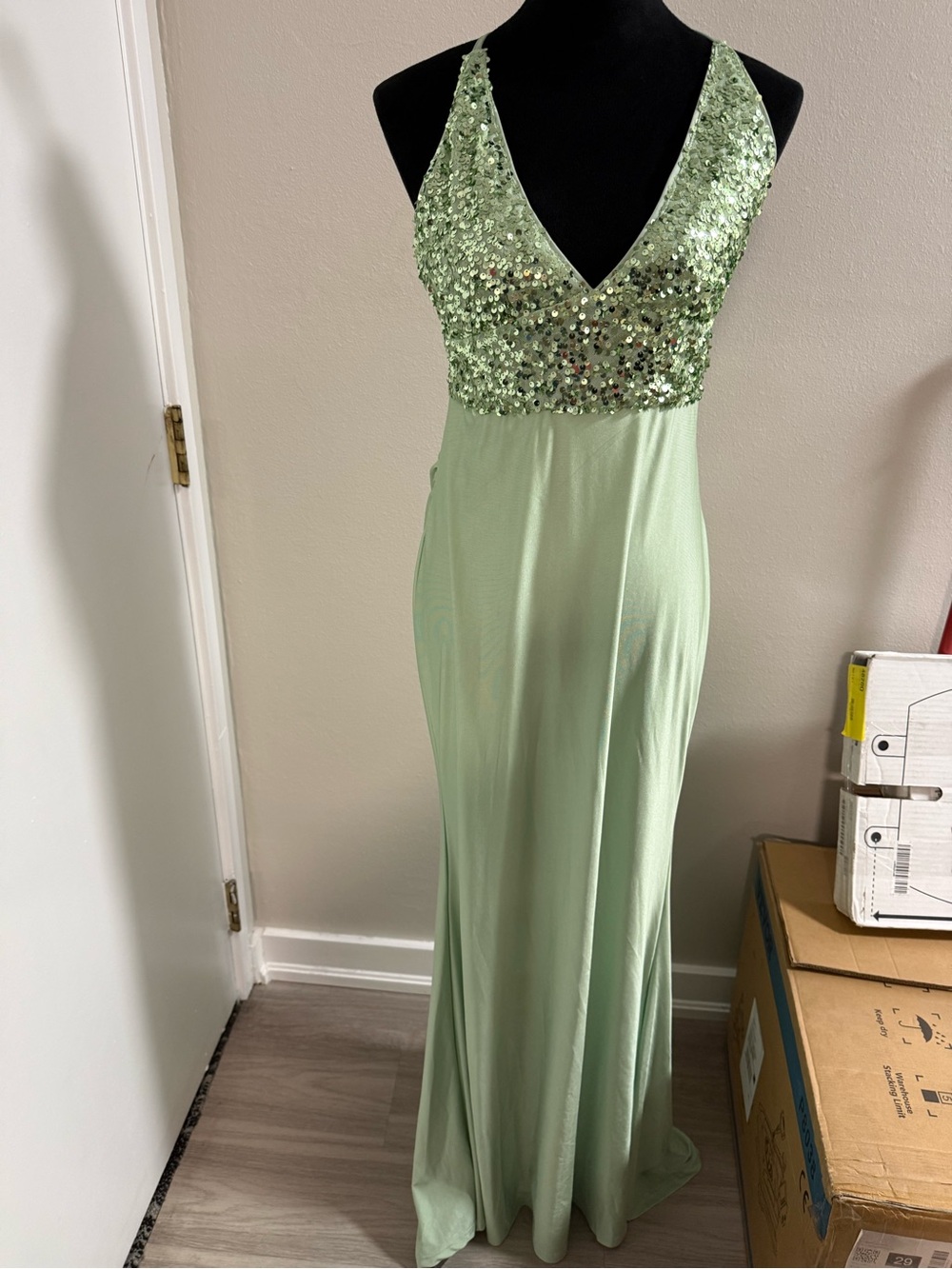 SHEIN Sequin V-Neck Maxi Dress in Mint Green